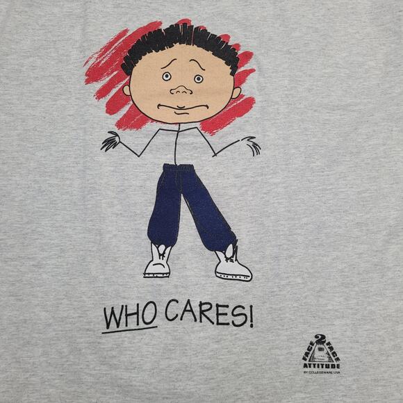 Vintage 90s Funny Big-Head Cartoon Shirt L/XL 22x28 Who-Care's - Picture 8 of 14